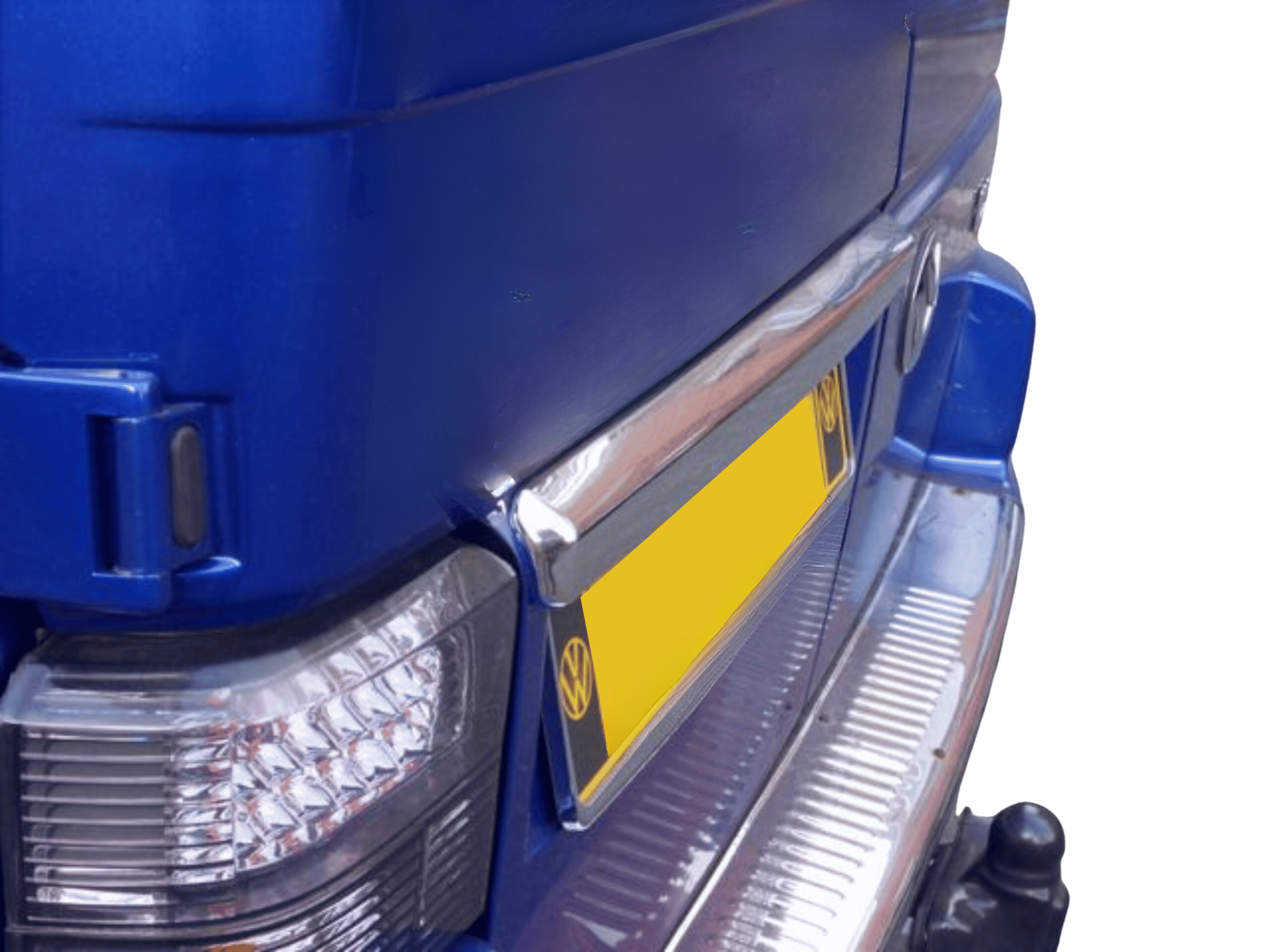 VW T4 Transporter Heckklappen-Kennzeichenleiste Edelstahl – Barndoor Number Plate Trim, Chrom/Mirror Finish, mit 3M Tape (1991–2003)