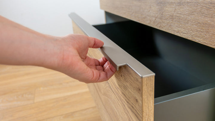 GEBA Waschtischunterschrank mit Waschtisch, grifflos, vormontiert – in 80/90/100 cm Breite, Farben Eiche natur oder Weiß