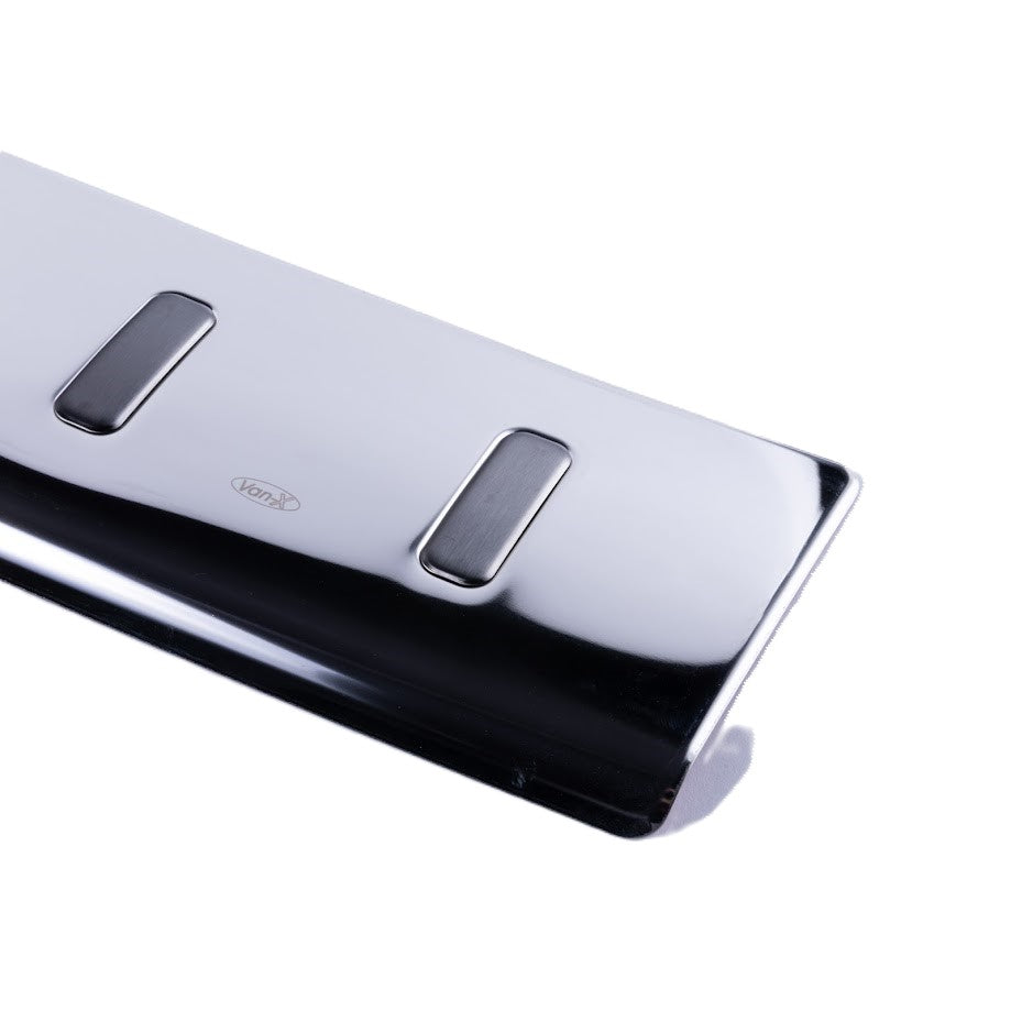 VW T6.1 Heckstoßstangen-Schutzleiste für Flügeltüren – Edelstahl (Mirror + gebürsteter Insert) | 3M Tape