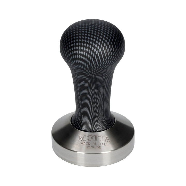 Motta Tamper Carbon Look 58mm – Espresso Tamper mit Edelstahl-Basis, ergonomischer Griff, für gleichmäßiges Tampen
