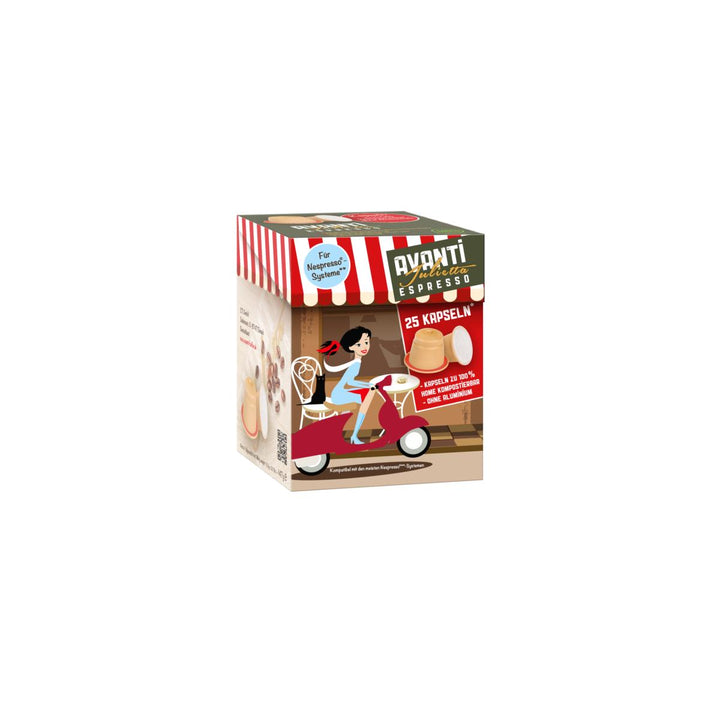 AVANTI Espresso „Julietta“ BioCaps Kapseln – 25 Stück (Nespresso® kompatibel), home-kompostierbar & aluminiumfrei