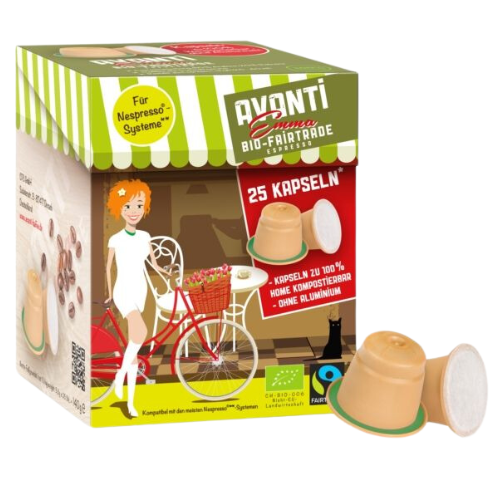 AVANTI EMMA Bio & Fairtrade BioCaps Kapseln – 25 Stück (Nespresso® kompatibel), home-kompostierbar & aluminiumfrei