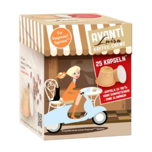 AVANTI LUISA Biocaps – 25 Kapseln Caffè Crema (Nespresso® kompatibel), home-kompostierbar & aluminiumfrei, mild & fruchtig