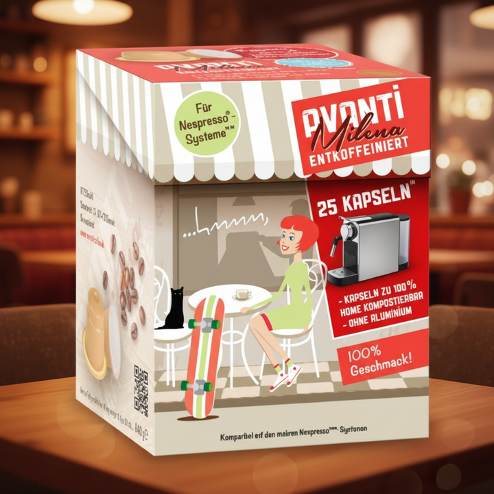 AVANTI MILENA Biocaps entkoffeiniert – 25 Kapseln (Nespresso® kompatibel), Swiss Water®, home-kompostierbar & aluminiumfrei