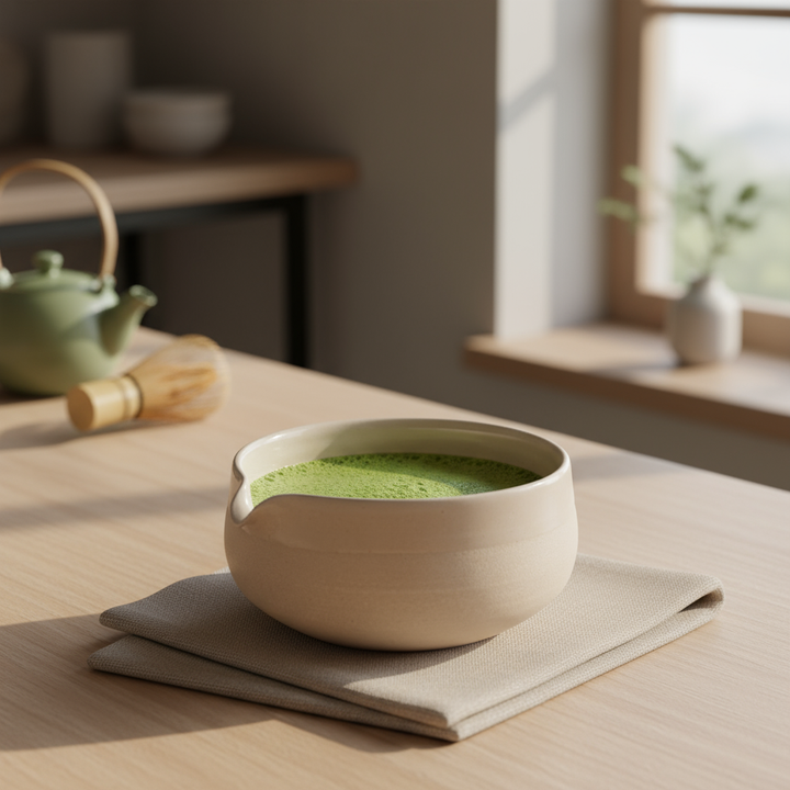 Matcha Set – Handgemachtes Bundle aus Chawan, Besenständer & Matcha-Besen (Beige, Steinzeug, Mannheim)