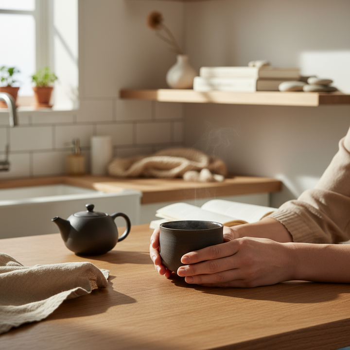 Ocha Teetasse Grau/Schwarz – handgemachte Matcha Tasse aus Keramik, 325 ml, natur außen & glasiert innen (Mannheim)