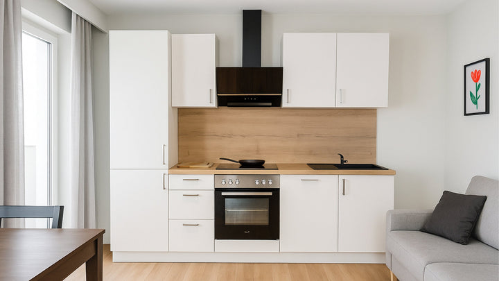 270cm GEBA Komplett-Küchenzeile  – vormontiert mit oder ohne E-Geräten, Nischenrückwand & LED-Beleuchtung