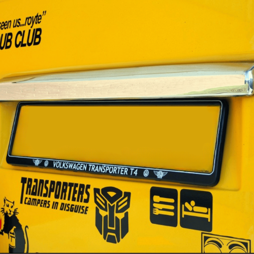 VW T4 Transporter Heckklappen-Kennzeichenleiste Edelstahl – Barndoor Number Plate Trim, Chrom/Mirror Finish, mit 3M Tape (1991–2003)