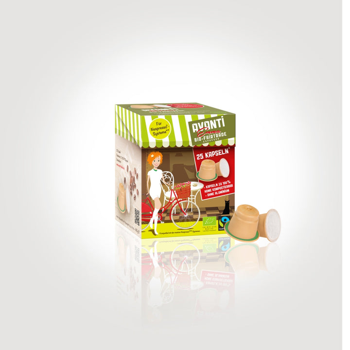 AVANTI EMMA Bio & Fairtrade BioCaps Kapseln – 25 Stück (Nespresso® kompatibel), home-kompostierbar & aluminiumfrei