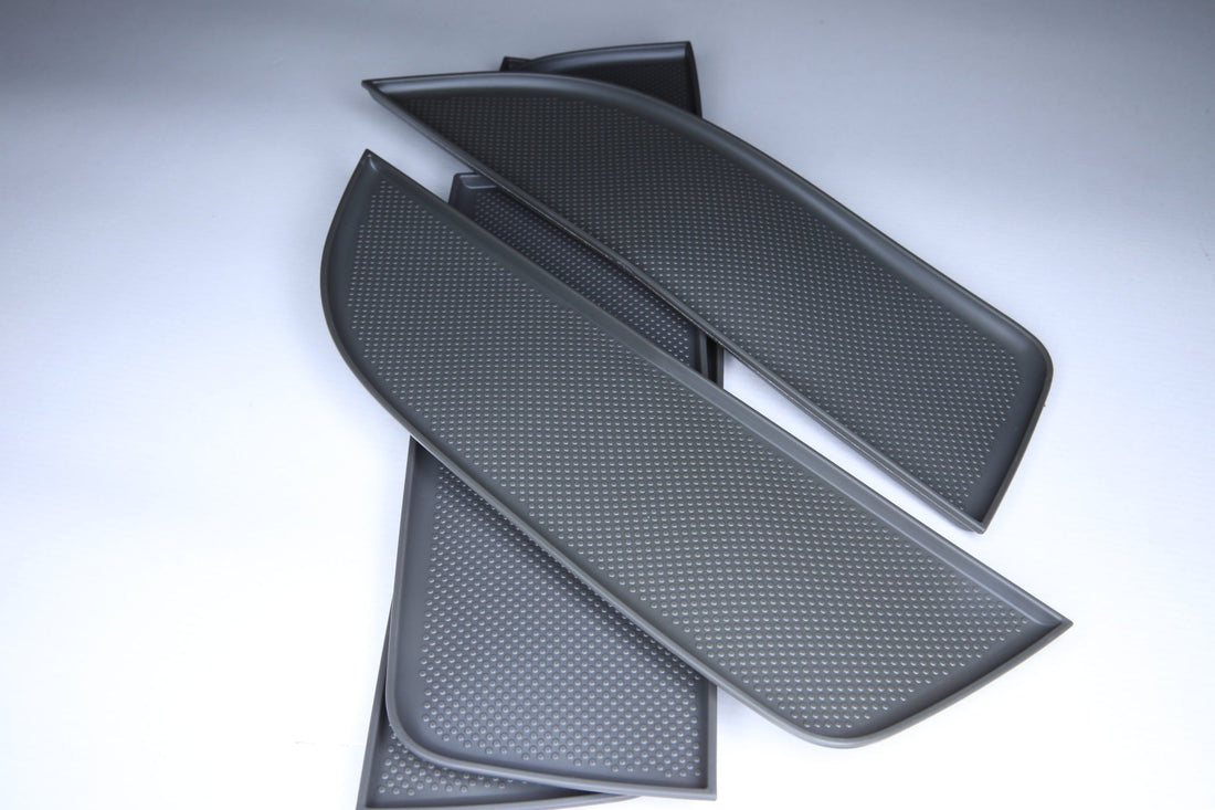 VW T5 / T5.1 Türfach-Einlagen Gummi/Silikon Dunkelgrau – Set (4 Stück) für Single Passenger, Door Pocket Inserts (2004–2015)