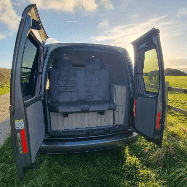 For VW Caddy Van Conversion Premium Curtains Van-X - Black/Grey